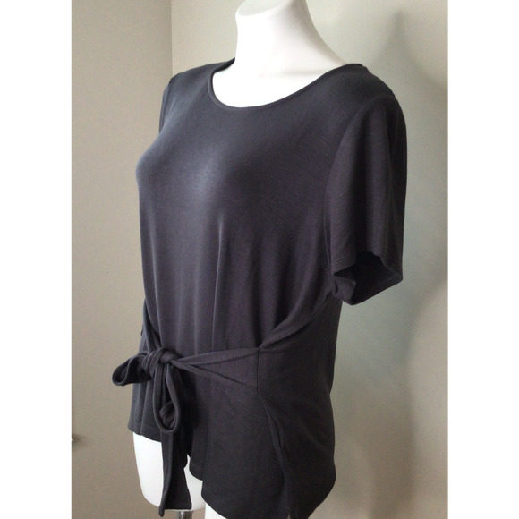 Petite Assembly Dark Gray Short Sleeve w/Tie Front Blouse Size Petite XL - Picture 2 of 6